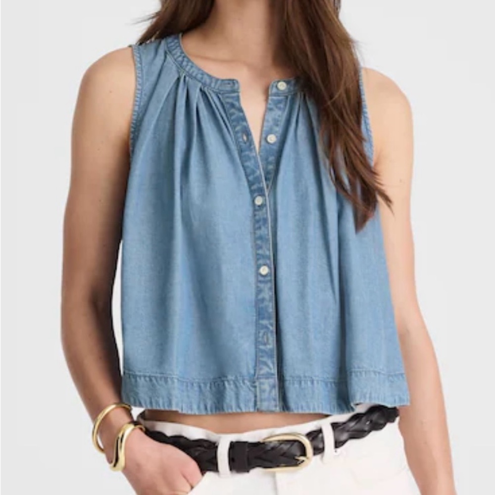 Button-Front Tank in Ashbury Wash: Airy Denim Edition